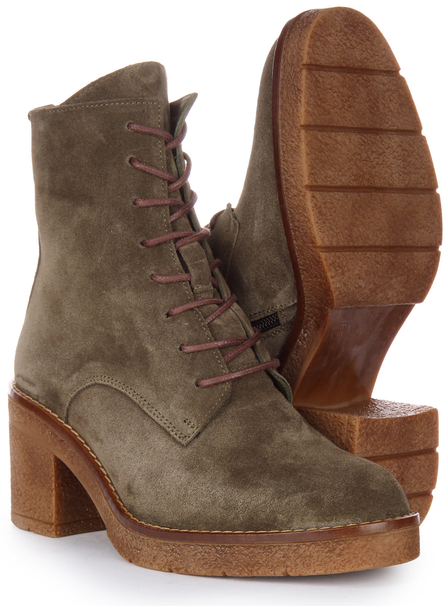 JUSTINREESS Womens Olive Suede Lace up Combat Heel Boots – Justin Reess