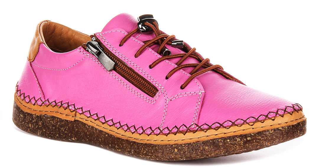 Kenzie Zip Up Shoes In Pink Leather