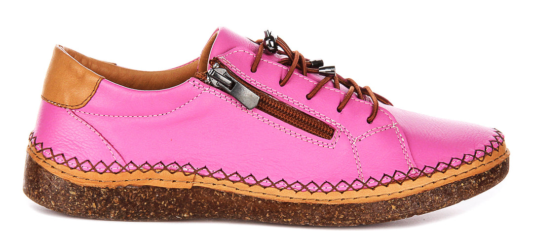 Kenzie Zip Up Shoes In Pink Leather