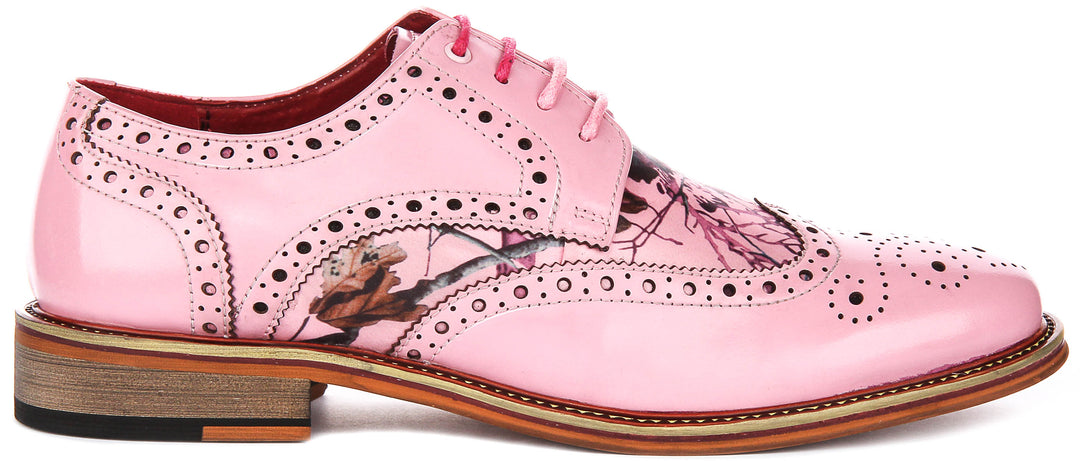 Wolf In Pink Wildlife Print Brogue Shoes