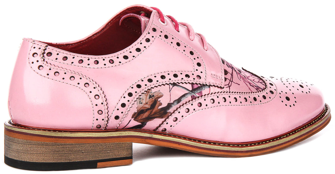 Wolf In Pink Wildlife Print Brogue Shoes