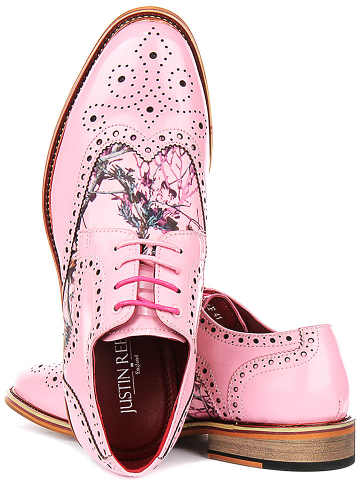 Wolf In Pink Wildlife Print Brogue Shoes