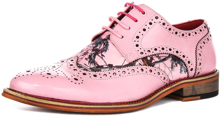 Wolf In Pink Wildlife Print Brogue Shoes