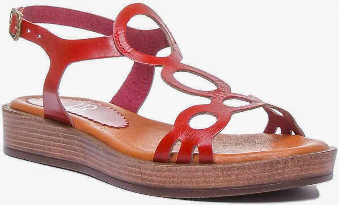 Madison Ankle Strap Leather Sandal In Red
