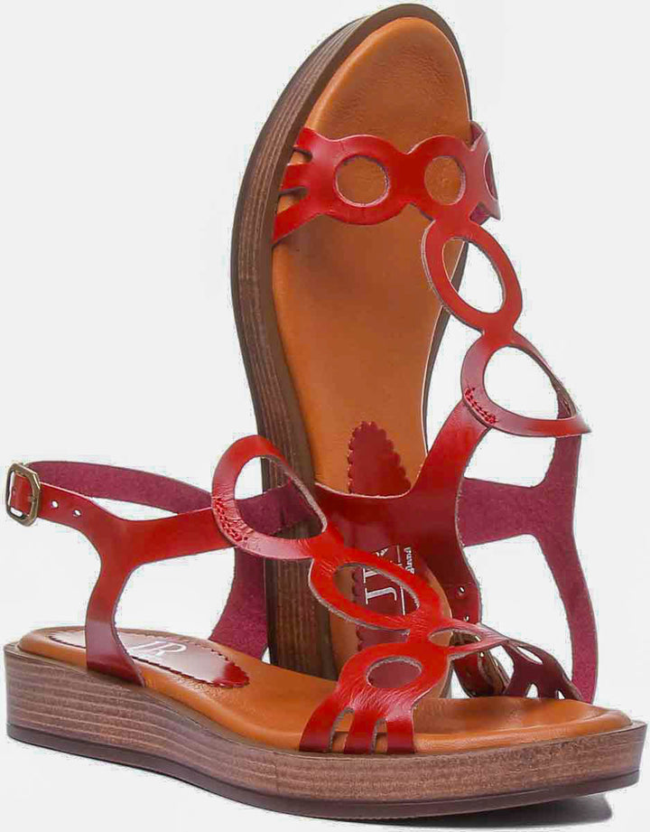 Madison Ankle Strap Leather Sandal In Red