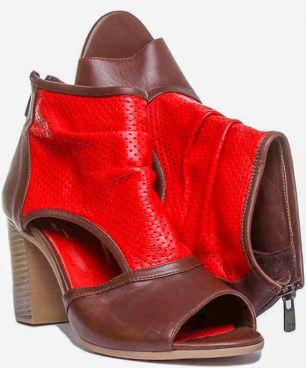 Monica Perforated Summer Boot With Peep Toe In Red