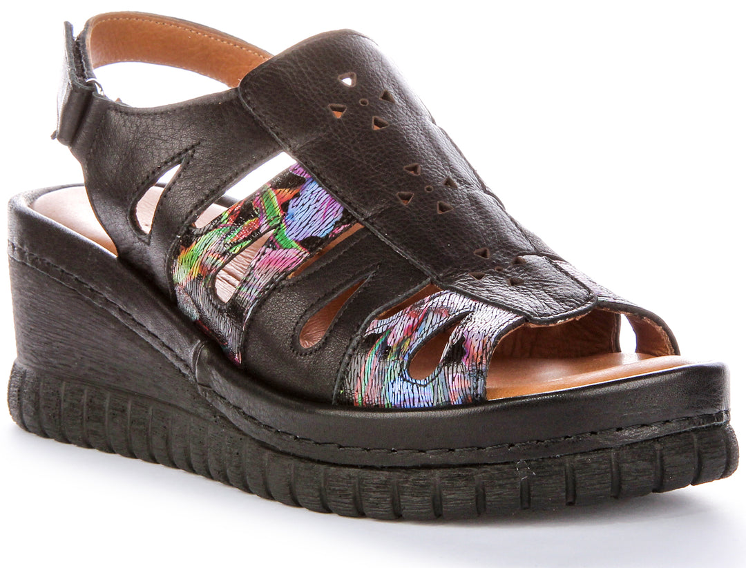 Zoey Soft Footbed Wedges Sandals In Black Floral