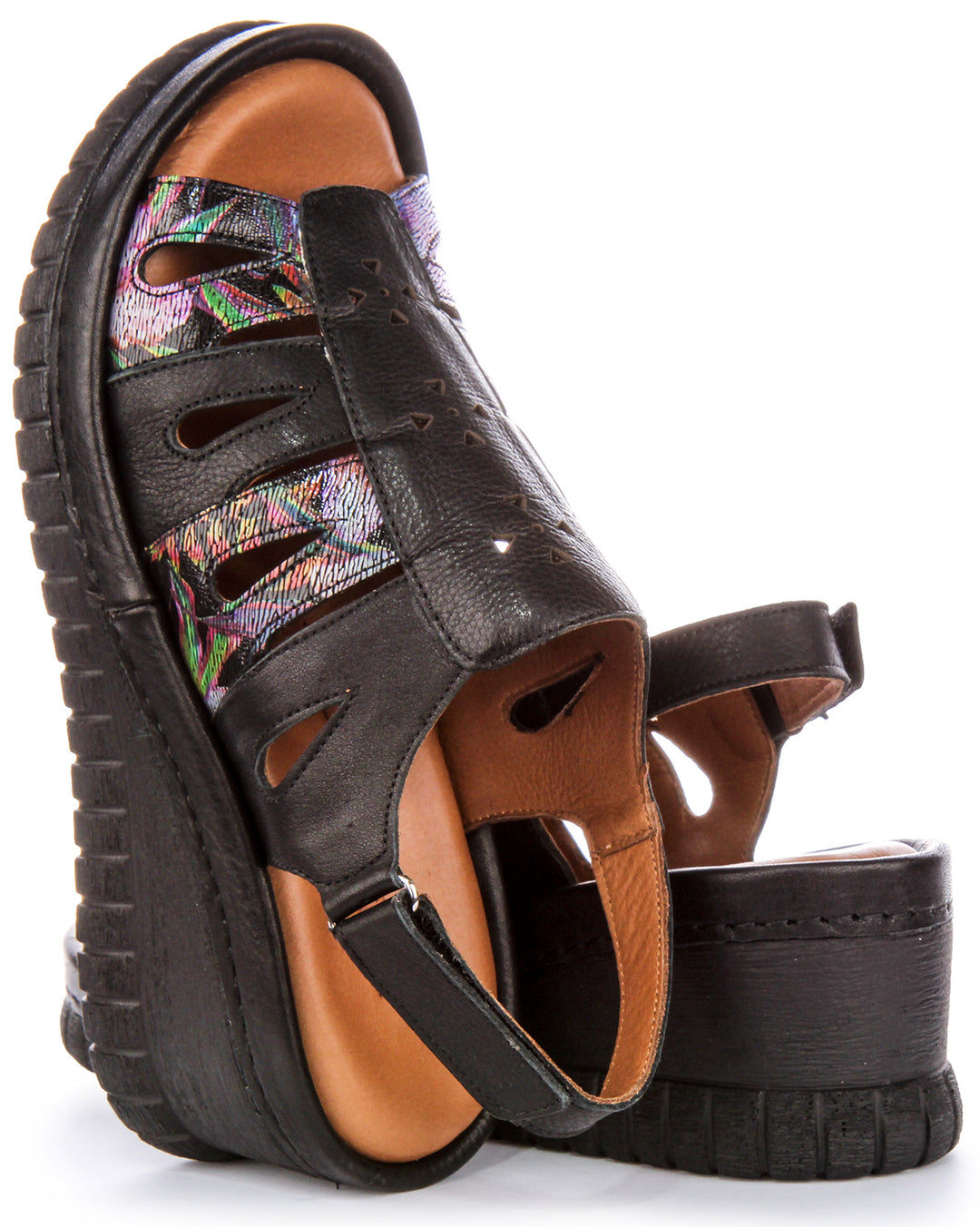 Zoey Soft Footbed Wedges Sandals In Black Floral