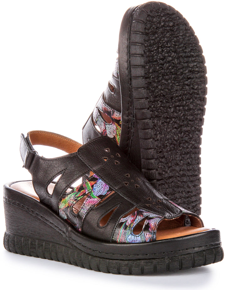 Zoey Soft Footbed Wedges Sandals In Black Floral