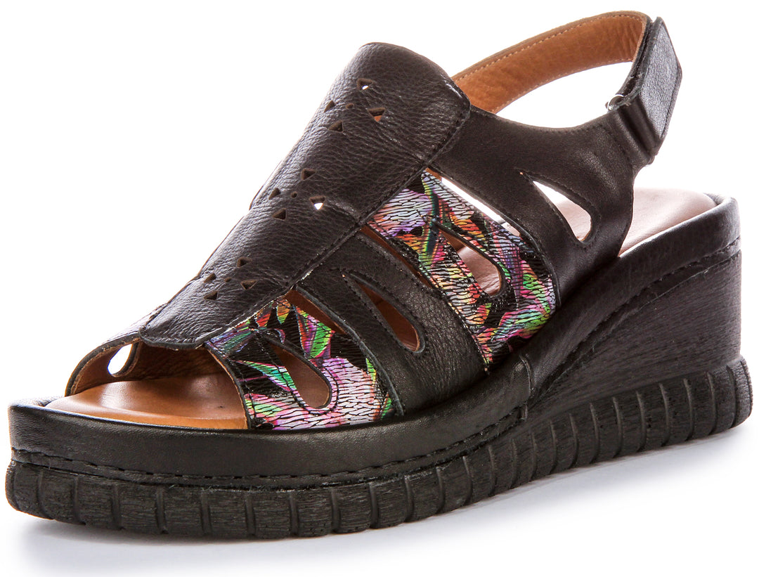 Zoey Soft Footbed Wedges Sandals In Black Floral