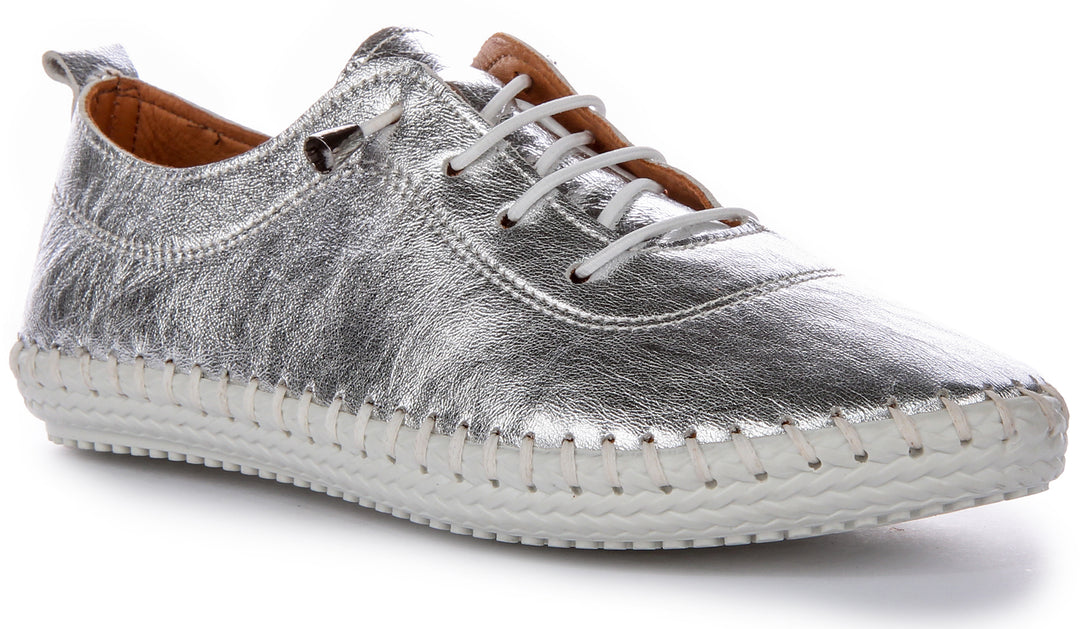 Lexi 2 Leather Plimsoll In Silver
