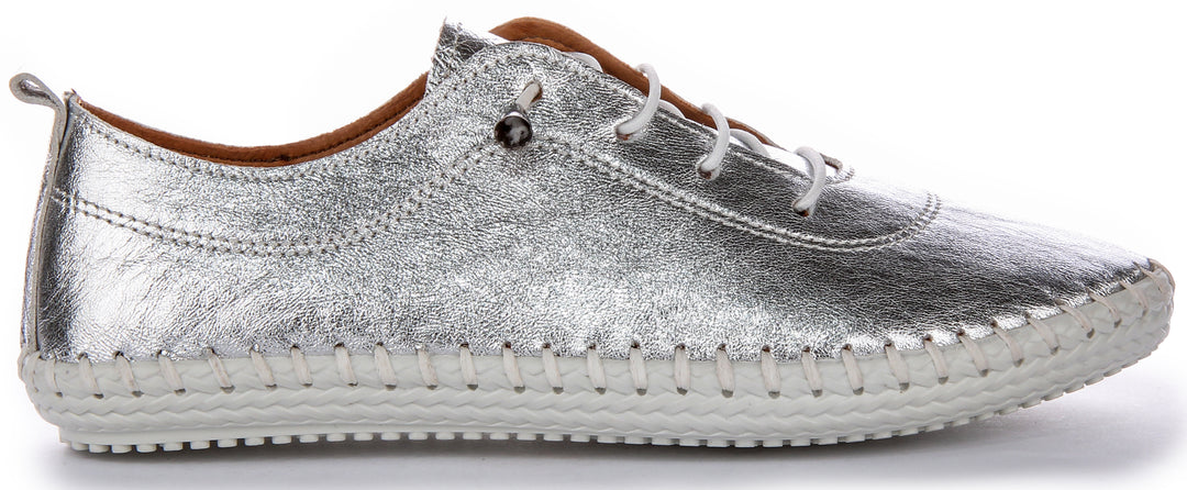 Lexi 2 Leather Plimsoll In Silver