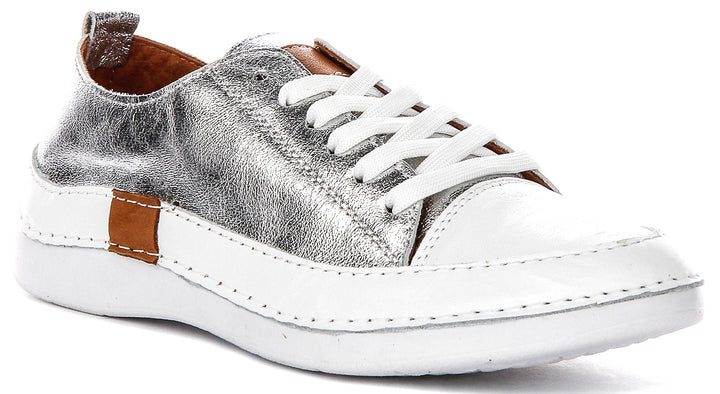 Sammy Leather Cushioned Shoes In Silver