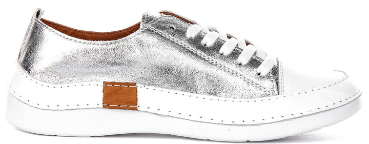 Sammy Leather Cushioned Shoes In Silver
