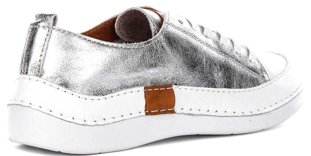 Sammy Leather Cushioned Shoes In Silver