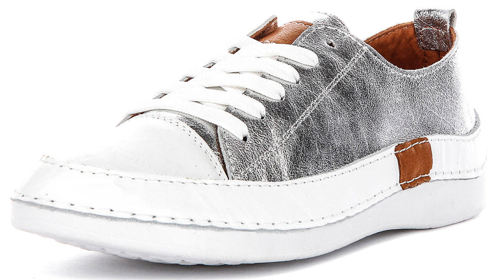 Sammy Leather Cushioned Shoes In Silver