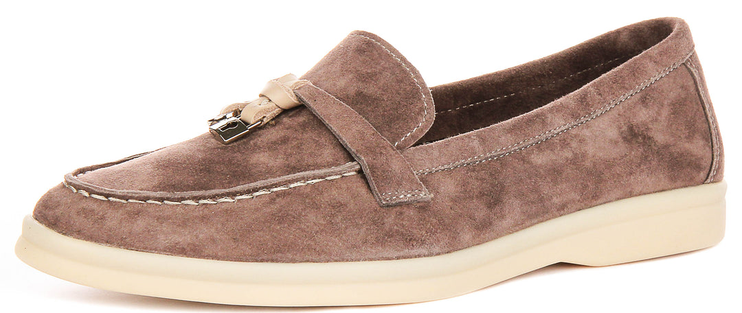 Emma In Stone Suede Loafer