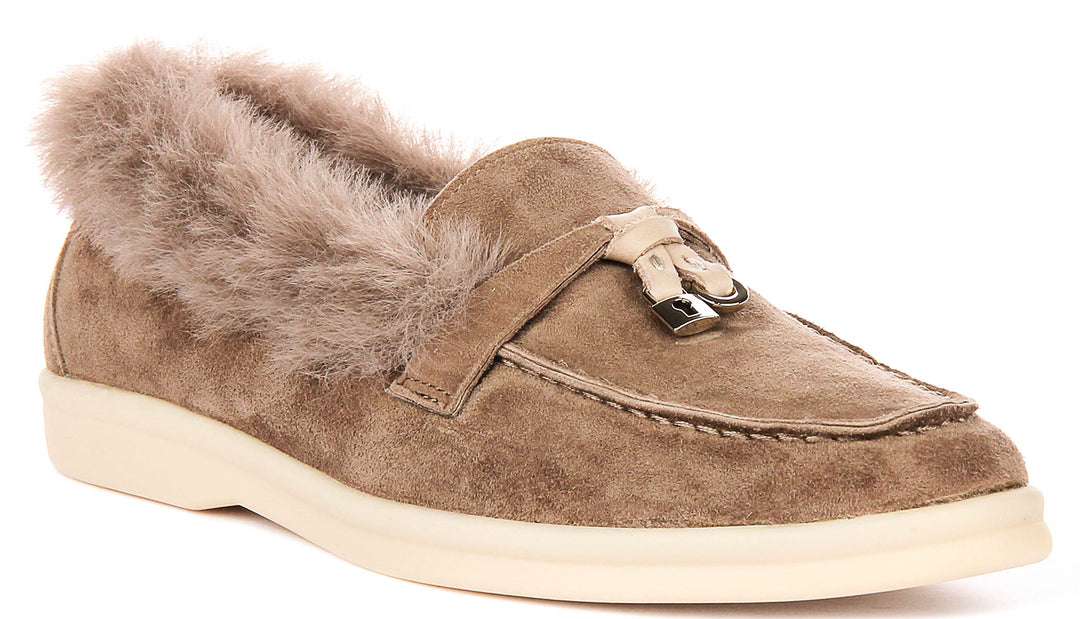 Elodie In Stone Fur Lined loafer