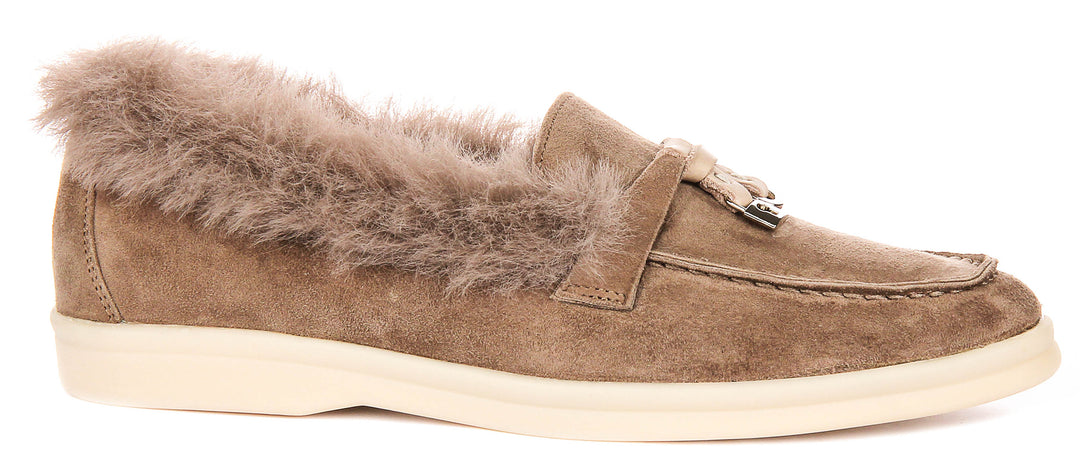 Elodie In Stone Fur Lined loafer
