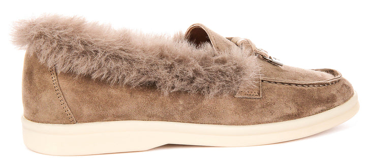 Elodie In Stone Fur Lined loafer
