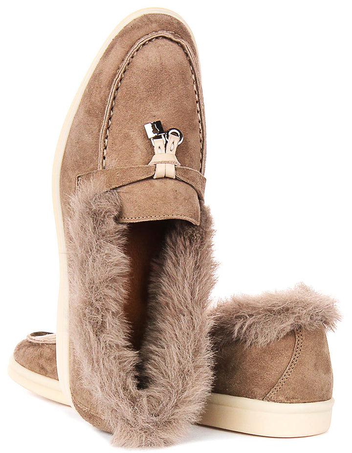 Elodie In Stone Fur Lined loafer