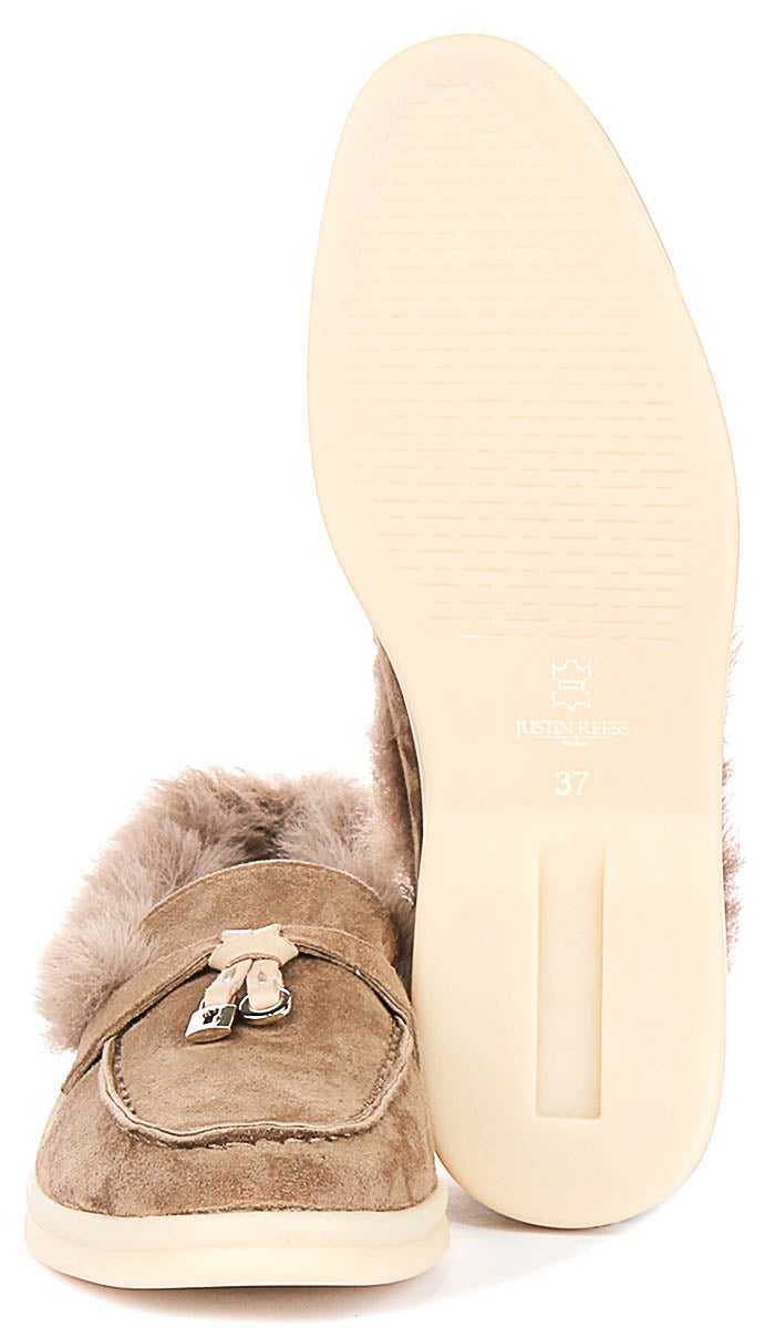 Elodie In Stone Fur Lined loafer