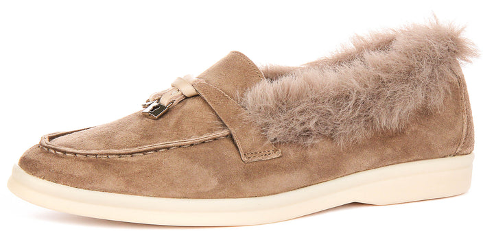 Elodie In Stone Fur Lined loafer