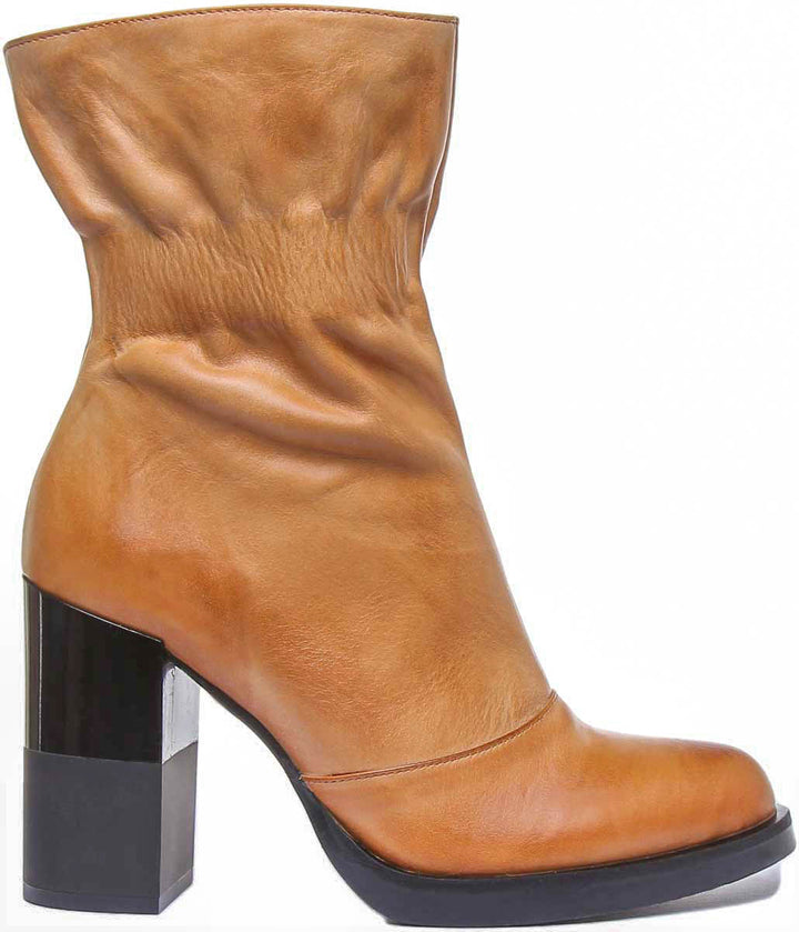 Harmonee Leather Pull On Boot In Tan
