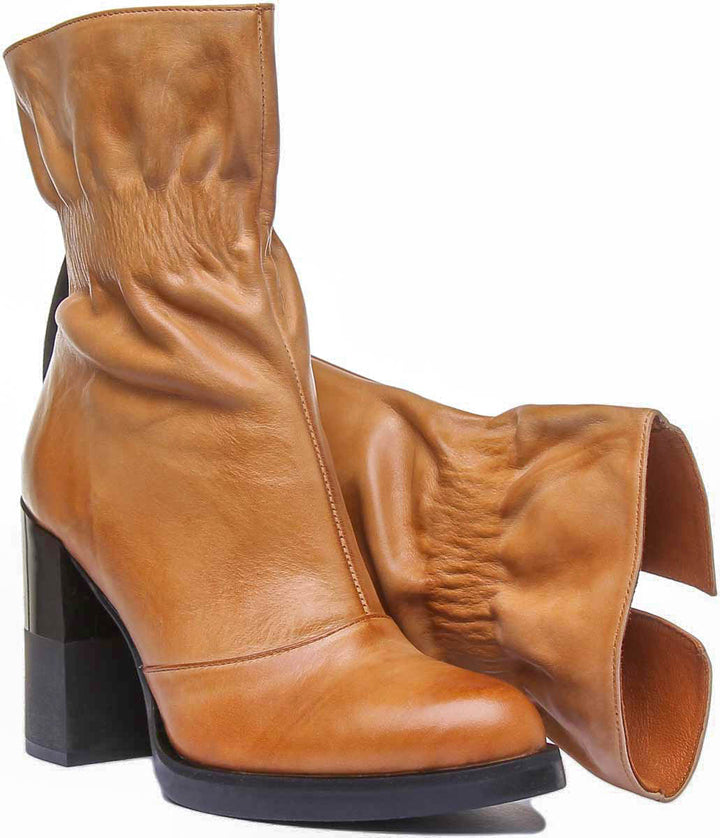 Harmonee Leather Pull On Boot In Tan