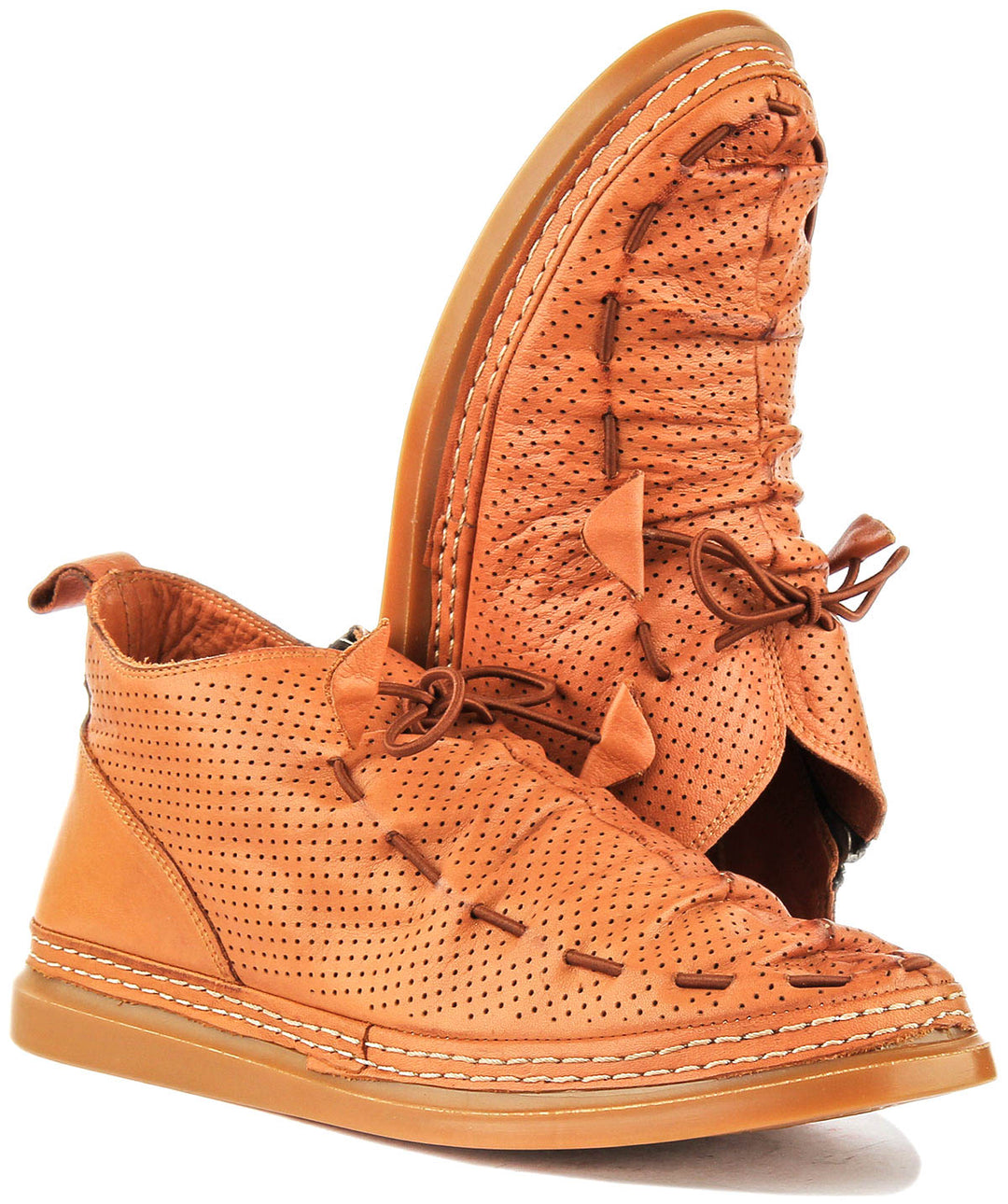 Lia Perforated Ankle Boot In Tan