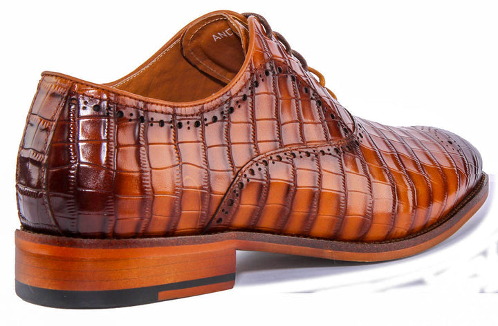 Andre Lace up Croc Print In Tan