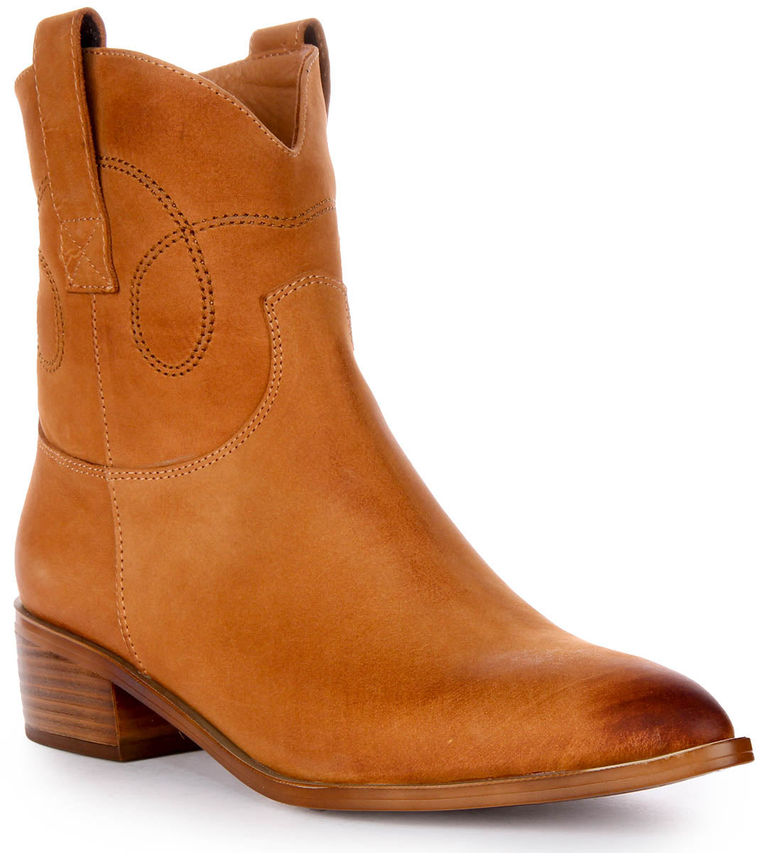 JUSTINREESS Womens Short Pointed Cowboy Boot Tan Leather – Justin Reess