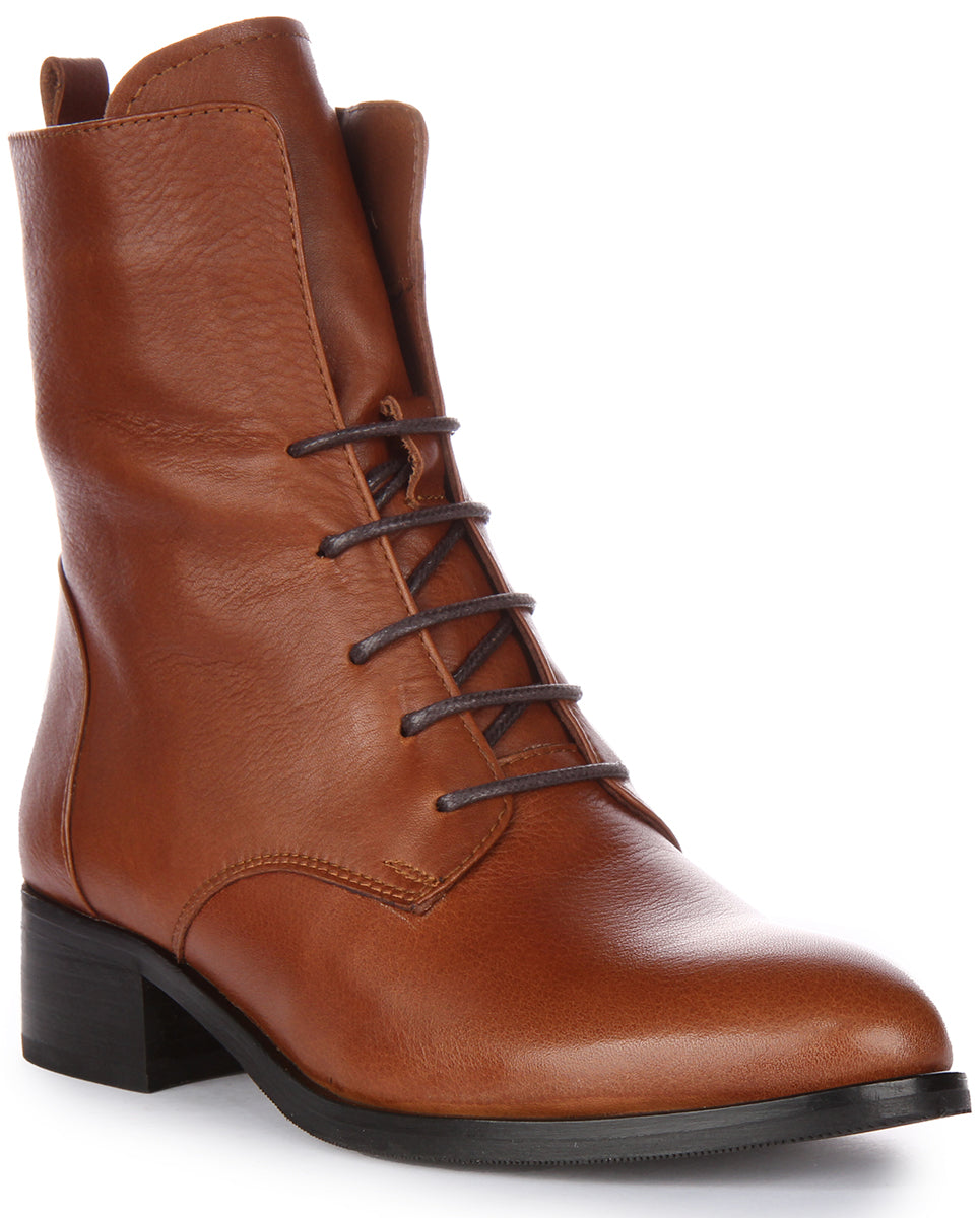 JUSTINREESS Womens Lace up Soft Tan Leather Combat Boots – Justin Reess