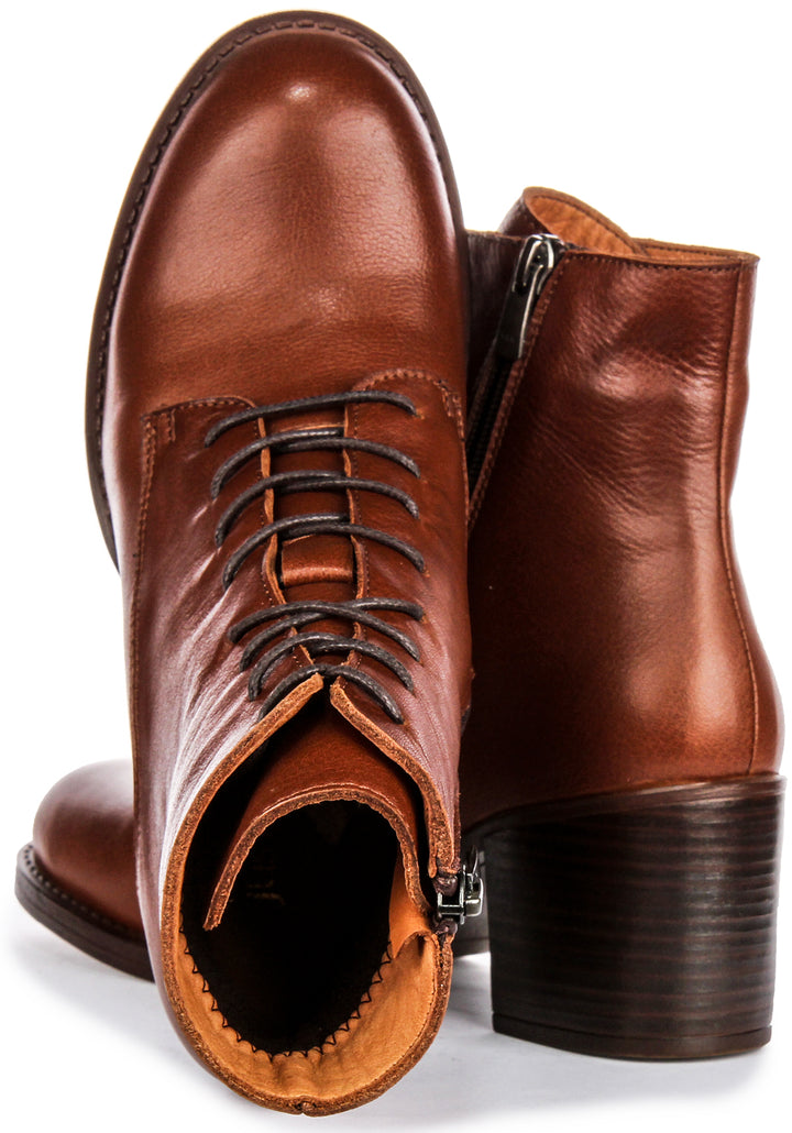 Milena Lace Up Ankle Boots In Tan