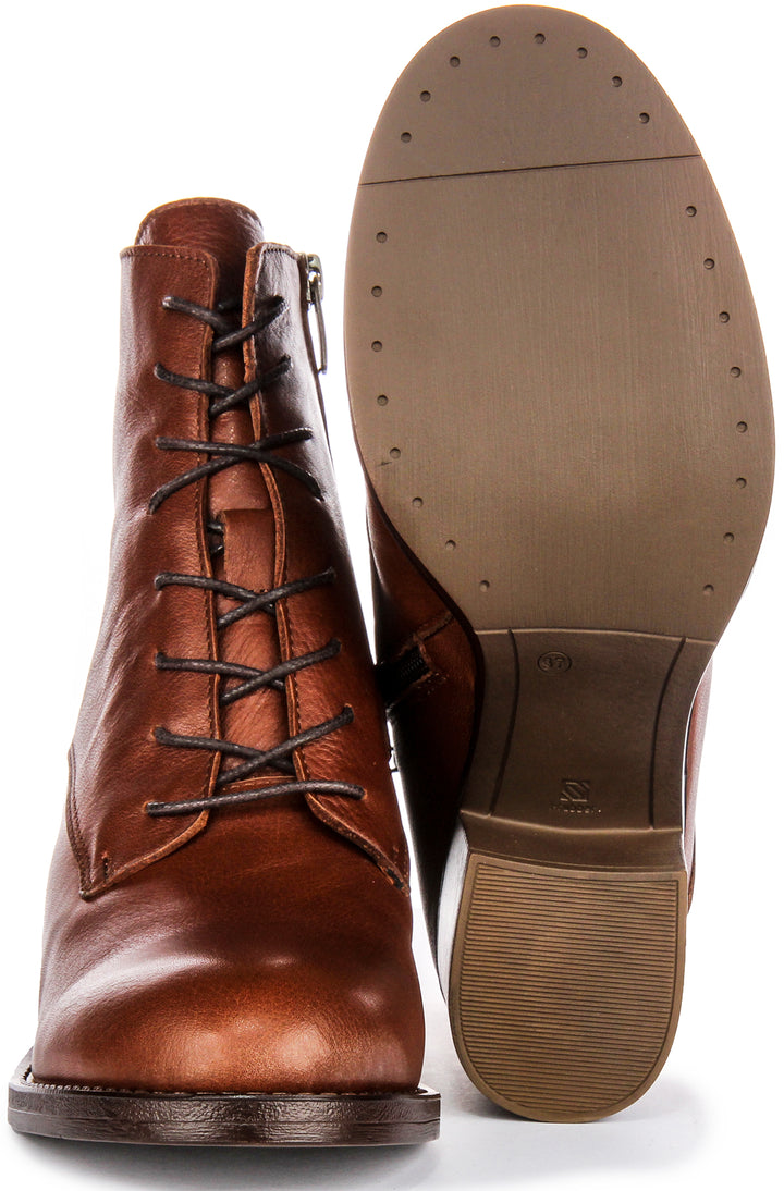 Milena Lace Up Ankle Boots In Tan