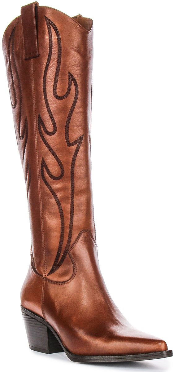 Willa Cowboy Knee High Boot In Tan