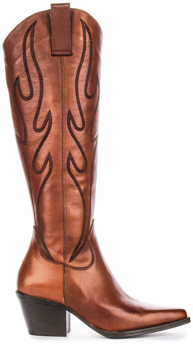 Willa Cowboy Knee High Boot In Tan