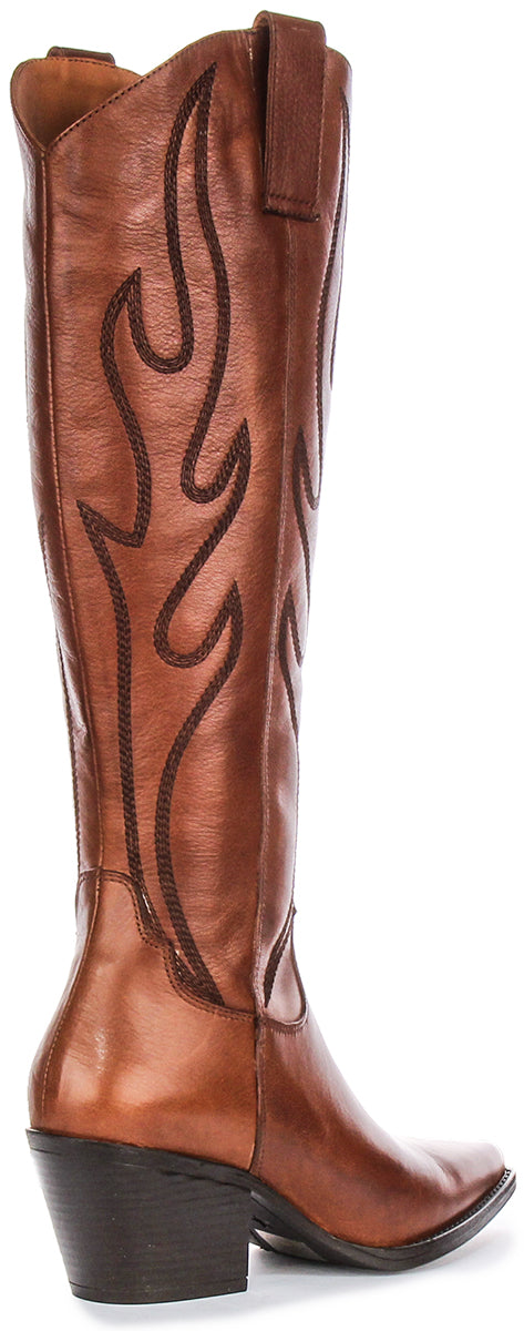 Willa Cowboy Knee High Boot In Tan