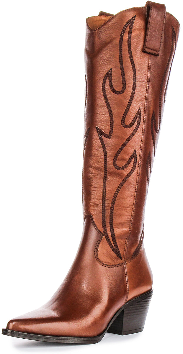 Willa Cowboy Knee High Boot In Tan