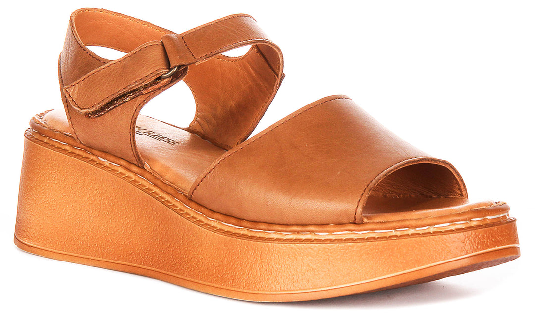 Petal In Tan For Women Leather Wedge Sandals – Justin Reess