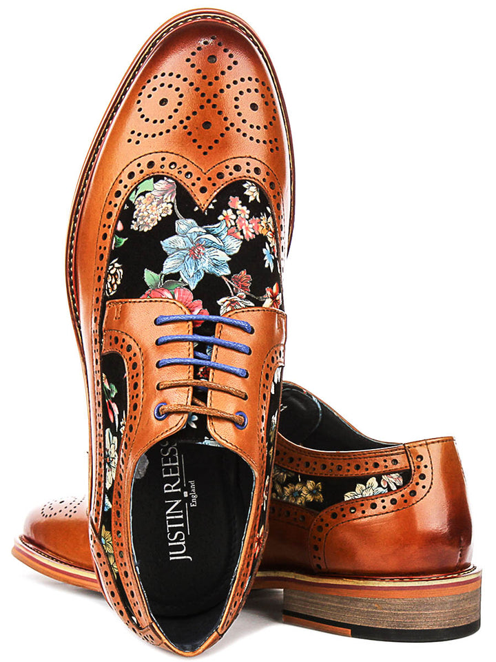 Kylo In Tan Floral Print Brogues