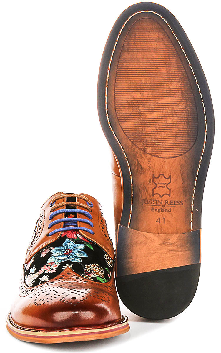 Kylo In Tan Floral Print Brogues