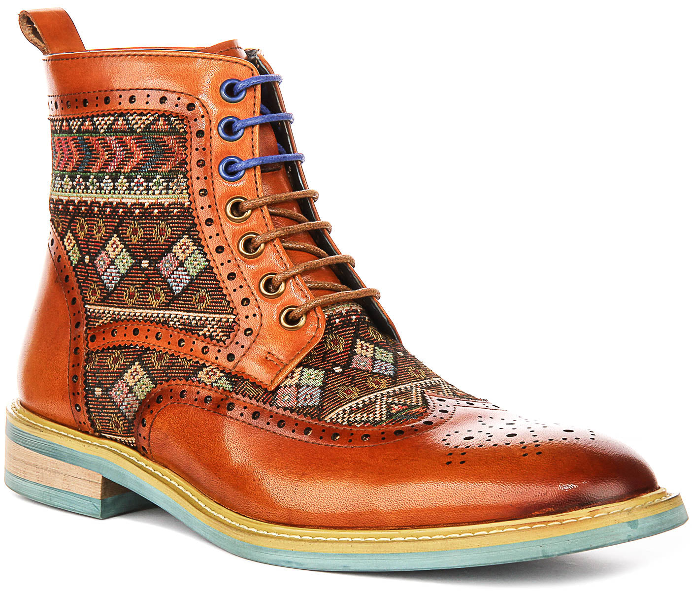 Tan | Men Leather Folk Print Brogue Boots – Justin Reess