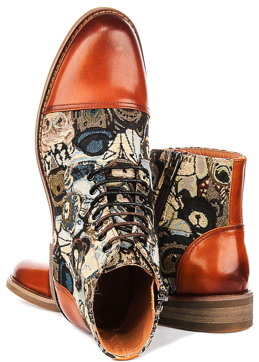 Gus Bear Print In Tan Oxford Boots