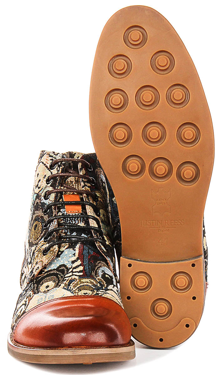 Gus Bear Print In Tan Oxford Boots