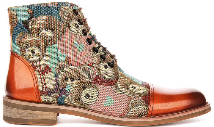 Gus Bear Print In Tan Oxford Boots