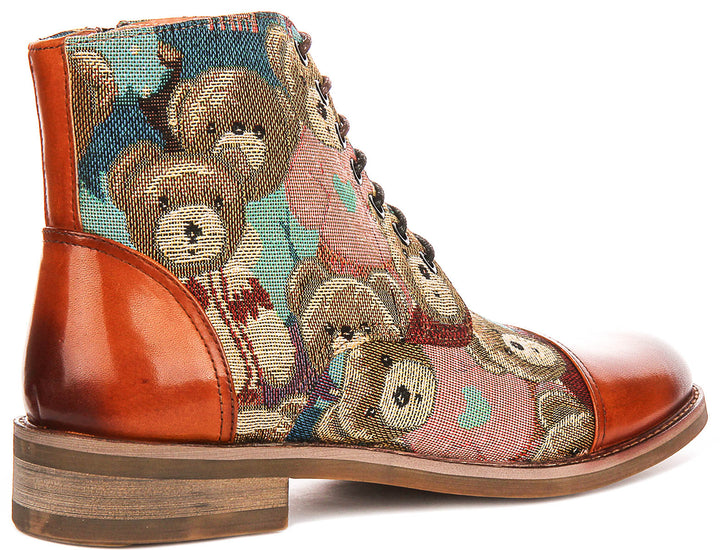 Gus Bear Print In Tan Oxford Boots