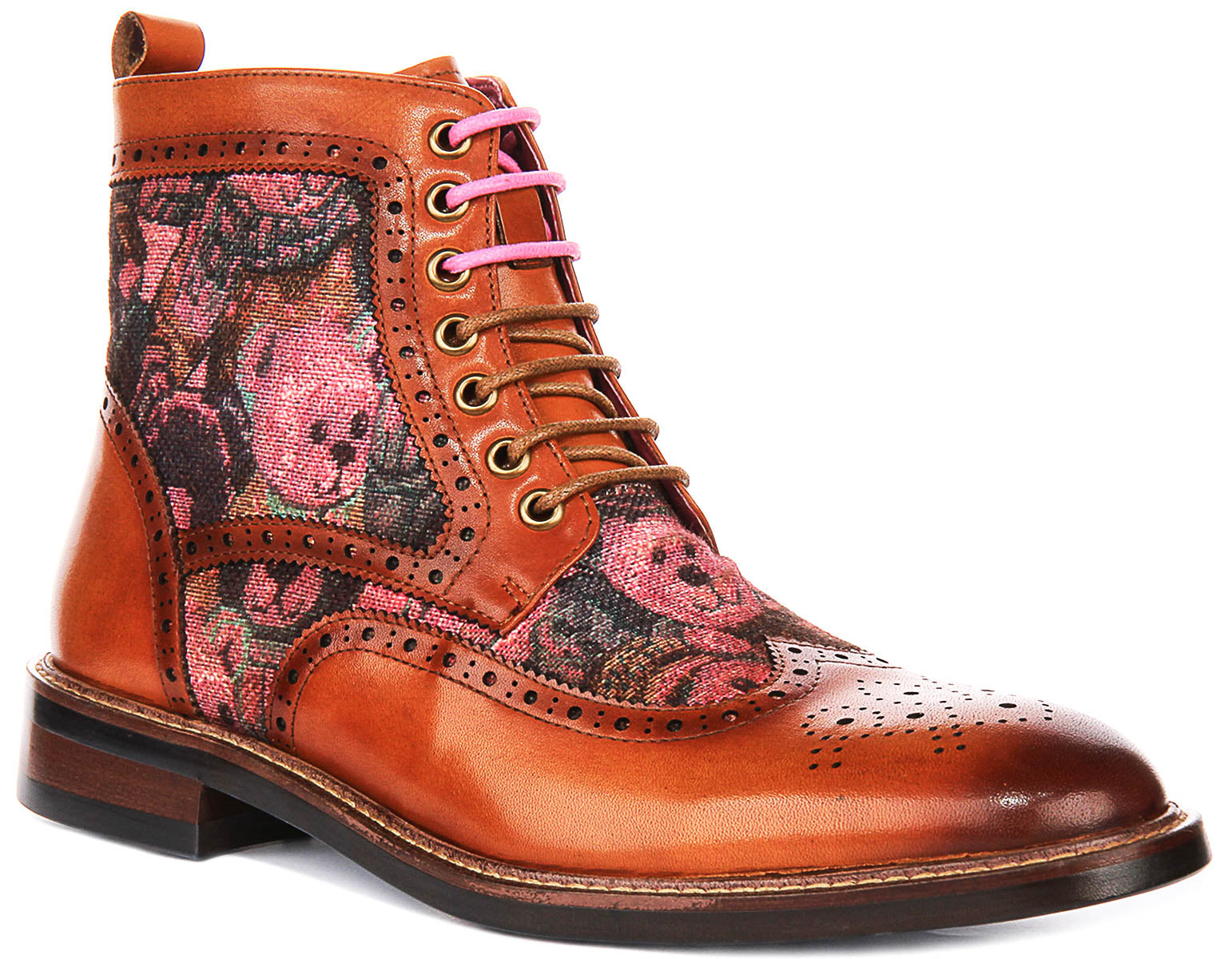Teddy Hi Tan For Men | Bear Print Brogue Boots – Justin Reess