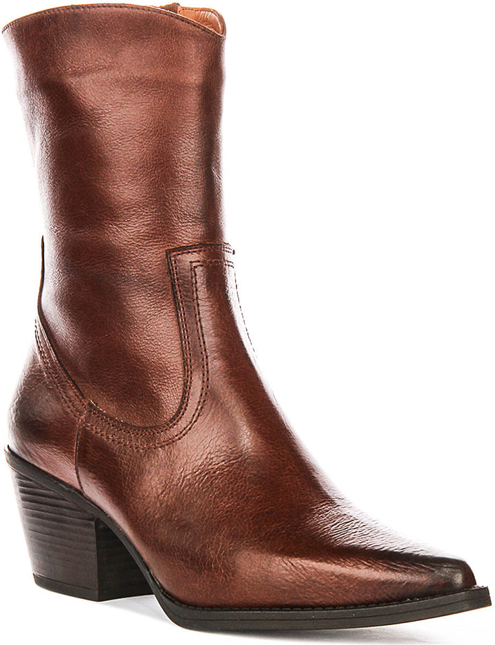 Luisa Cowboy Ankle Boots In Tan Leather