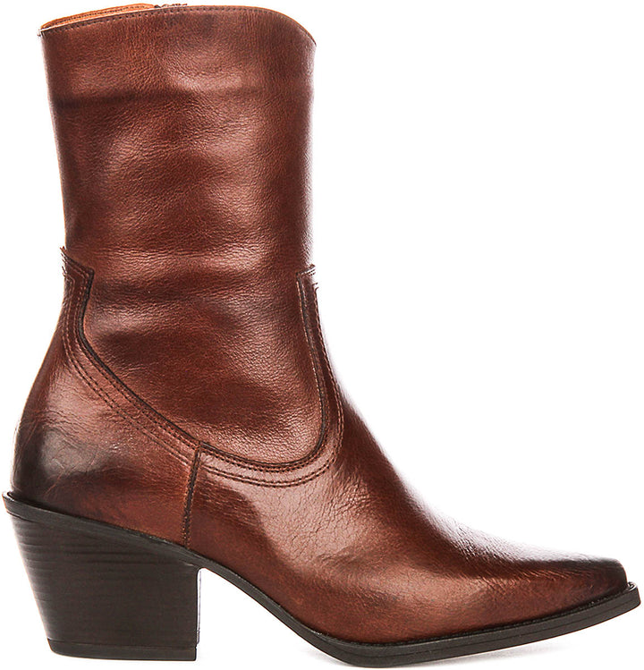 Luisa Cowboy Ankle Boots In Tan Leather